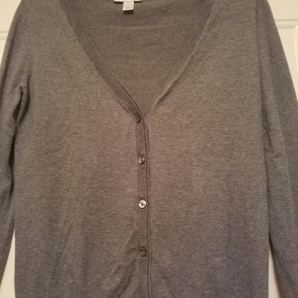 Ann Taylor LOFT Sweater Medium Petite Grey Cardigan - Picture 4 of 4
